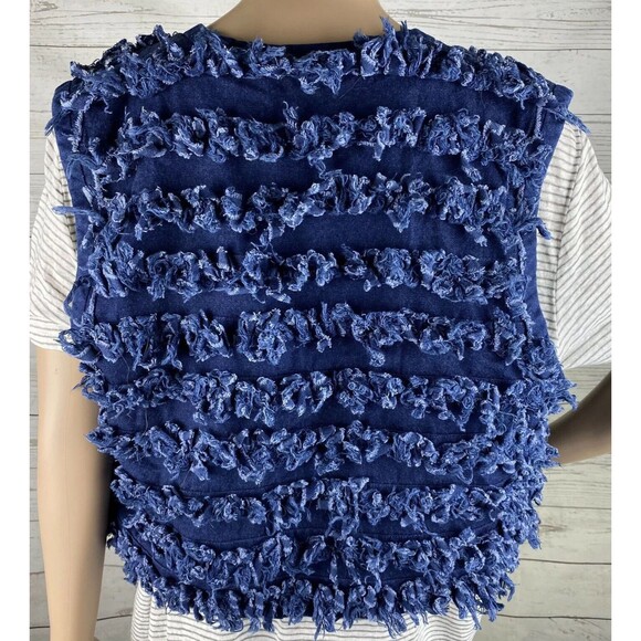 Patti Knotts Original Denim Vest Small Dark Blue Fringe Textured Fully Lined Top - Picture 9 of 12